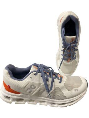 On Cloudrunner Running Shoes Womens sz 10 Undyed-White Blue Sneakers Gym Workout